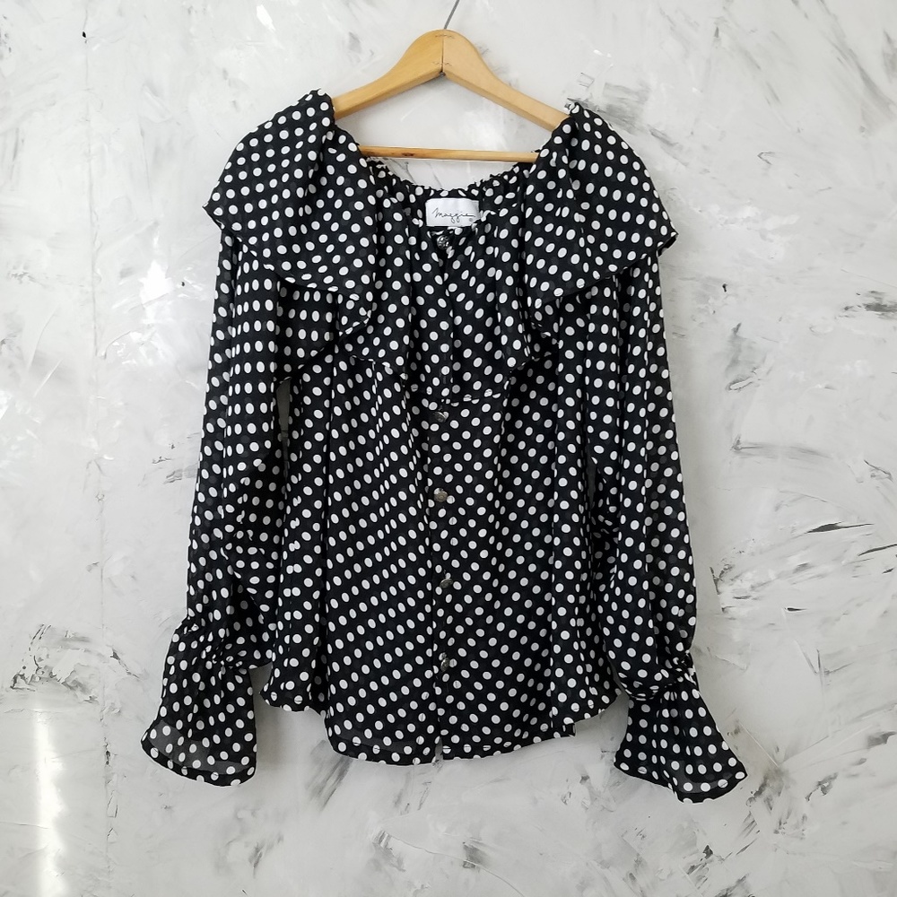 MAGGIE Vintage 80s Black & White Polka Dot Blouse